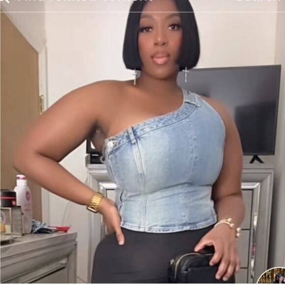 Zara Blue ZW ASYMMETRIC DENIM TOP Size Small - Picture 4 of 10